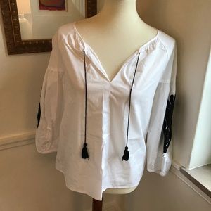 J. Crew white blouse with black appliqué detail